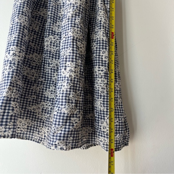 American Eagle Smocked Gingham Floral Sundress Blue White Cotton Linen Blend XL - Picture 12 of 14